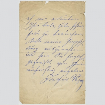 Josephine Pagay, österreichische Sängerin/Schauspielerin, Brief 1883
