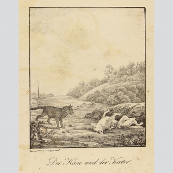Inkunabel der Lithographie von Raphael Wintter: Der Hase und der Kater, 1816