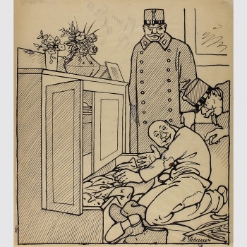Politische Karikatur, St. Gebauer. Einbrecher und Polizei, um 1920