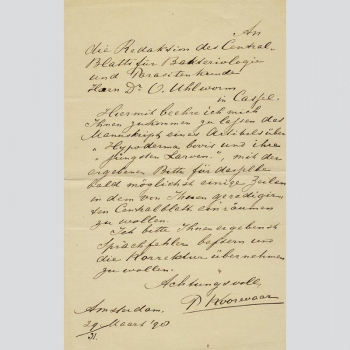 Koorevaar an Dr. Uhlworm, Centralblatt für Bakteriologie 1898