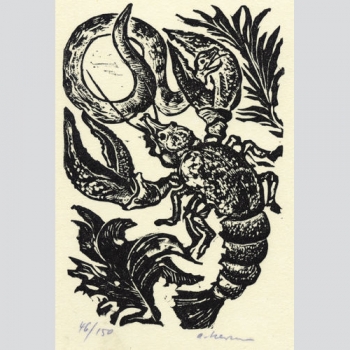 Ackermann, Helmut. Hummer und Schlange. Linolschnitt