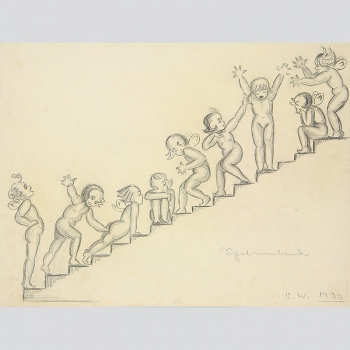 Wieland, E.: Entzückende Art-Déco-Zeichnung „Die Schelmenbande“, 1930