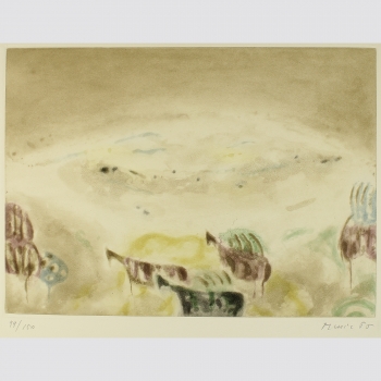 Antonio Zoran Mušič. Farbradierung 1966. Motiv Pferde.