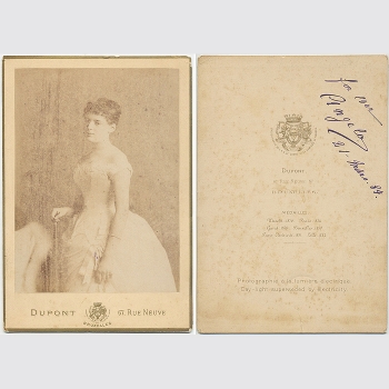 Dupont, Aimé: Kabinettfoto 1884, Sängerin sign. for ever Angela ’84