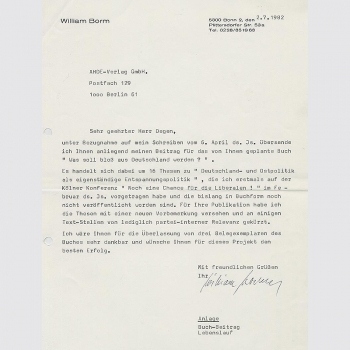 Borm, William. Agent des DDR-Ministeriums für Staatssicherheit, 2 sign. Briefe