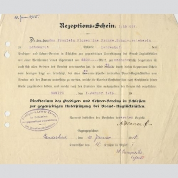Rezeptionsschein Predigerverein in Schlesien 1915