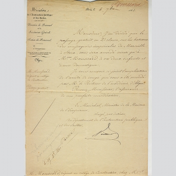 Vaillant, Jean-Baptiste - Kriegsminister, Brief 1861