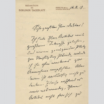 Dr. Paul Michaelis, Redaktion des Berliner Tageblatt, 1912