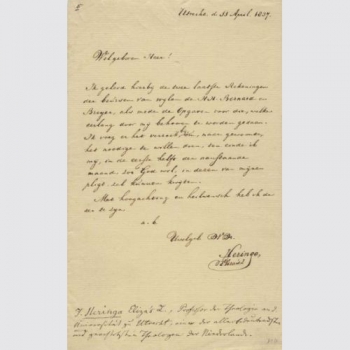 Jodocus Heringa Eliza's zoon Brief 1837. Niederländischer Theologie