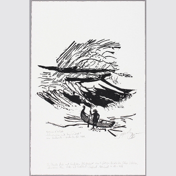 Bajorat, Archibald: Väinämöinen. Holzschnitt. Widmungsblatt 1985