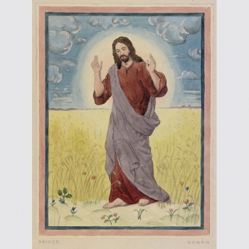 Bober, Richard: Original-Aquarell, Jesus Christus auf Wiese