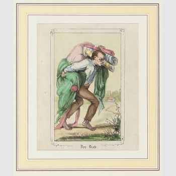Der Dieb. Kolorierte Lithografie um 1820.