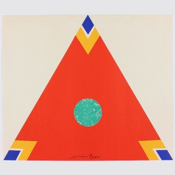 Grafische Komposition: Rotes Dreieck mit grünem Kreis. 1967