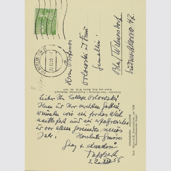 Tappert, Georg: Karte an Professor Hans Orlowski, signiert, datiert 1955