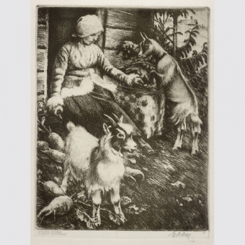 Küsel, Ernst Nicolaus: Ziegenmagd, signiert