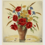 Holm: Mohnblumen in Vase, aquarellierte Radierung