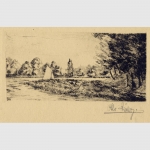 König, Otto: Landschaft am Wasser mit Segelboot, Radierung um 1920