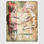 Borchert, Hans. "Im Atelier". Farbradierung 1982.