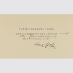 Hofer, Karl: Dankkarte an den Maler Professor Hans Orlowski, signiert, 1949.