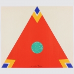 Grafische Komposition: Rotes Dreieck mit grünem Kreis. 1967