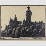 Hartmann, Paul: Neues Rathaus in Leipzig, Linolschnitt 1914