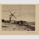 Shouw-Lundberg, A.: Windmühle mit Dorfansicht, Radierung