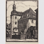 Hartmann, Paul: Johannis-Hospital in Leipzig, Linolschnitt 1914